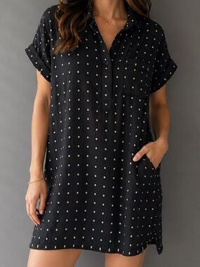 Joe Fresh Black Printed Shirt Dress Medium